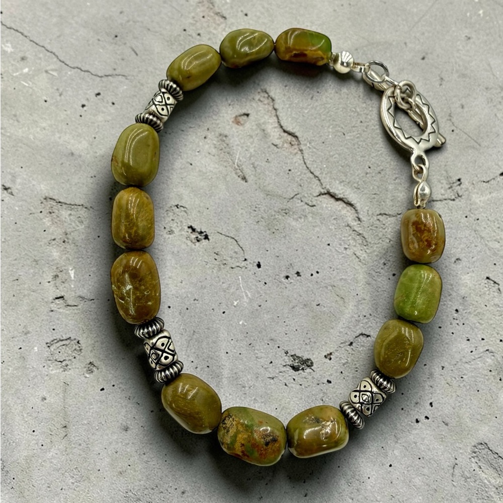 Emerald Valley Mine Turquoise Nugget Bracelet Sterling Silver Southwestern 7.5” - Picture 12 of 17